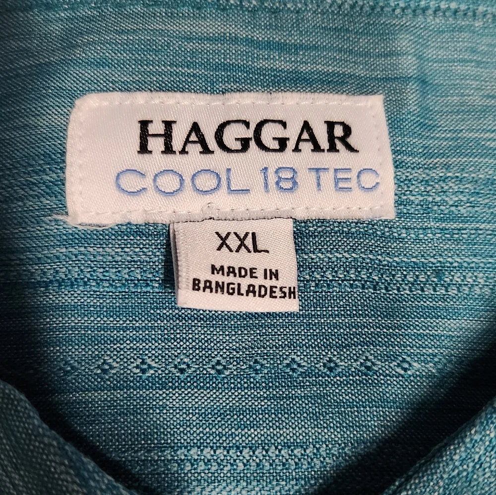 Haggar Mens Teal Peacock Mens Short Sleeve Cool 18 Tec Dress Shirt XXL - Picture 7 of 7